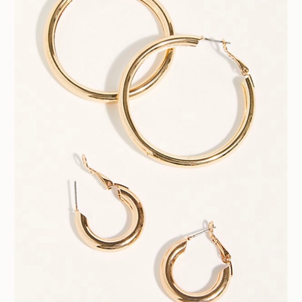 Free People Classic Tube Hoops - Gold (Set of 2)